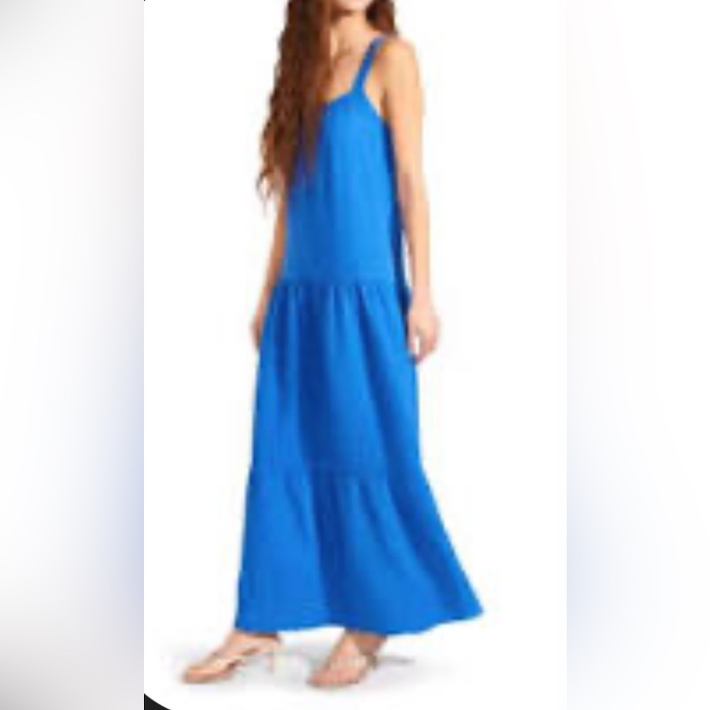NWT Arianna Sleeveless Tiered Cotton Maxi Dress COBALT, Size M. LONG